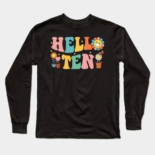 Hello Ten Year Old Birthday Groovy Girl Long Sleeve T-Shirt